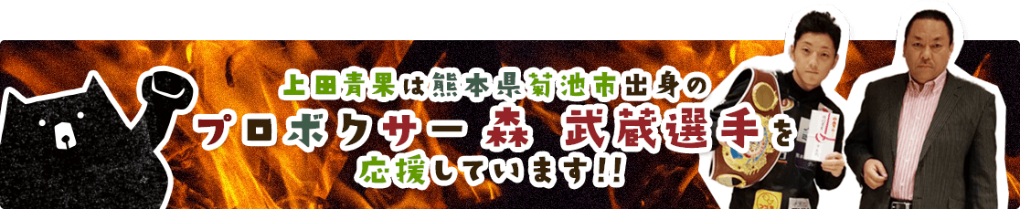 上田成果は熊本県菊池市出身のポロボクサー森武蔵選手を応援しています！！